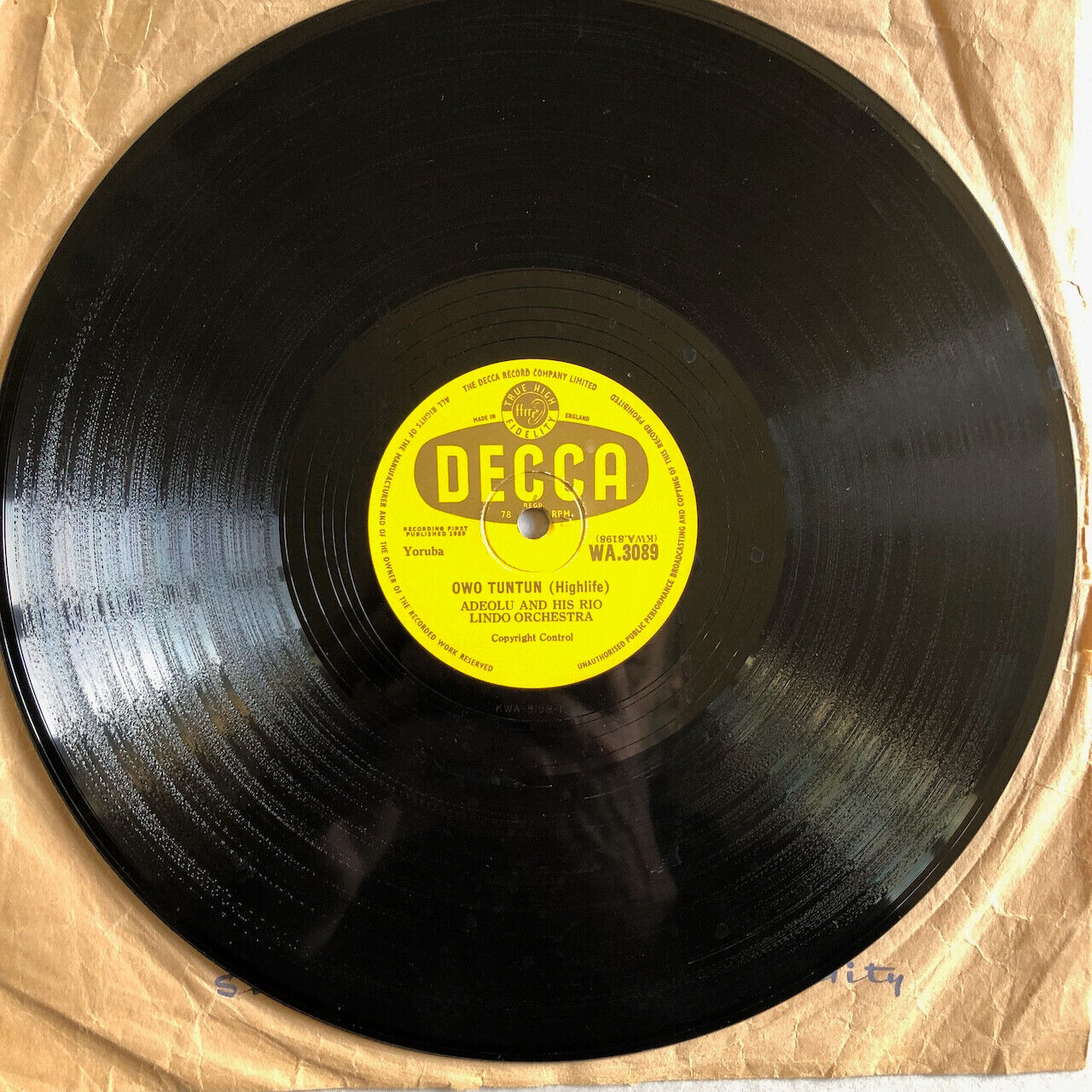 Adeolu & his Rio Lindo orchestra — Late Justice Jibowu (Highlife) — Decca WA3089
