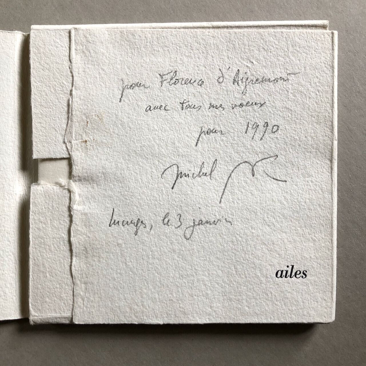 Michel Butor & Guido Llinas — Ailes — envoi autographe — Brocéliande — 1987.