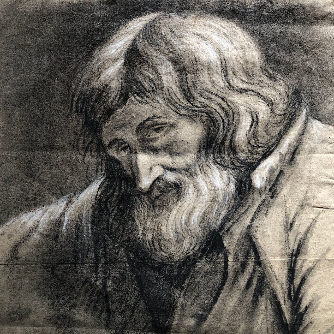 Louis-Joseph Jay — portrait d'homme — fusain / papier vergé signé & daté au dos