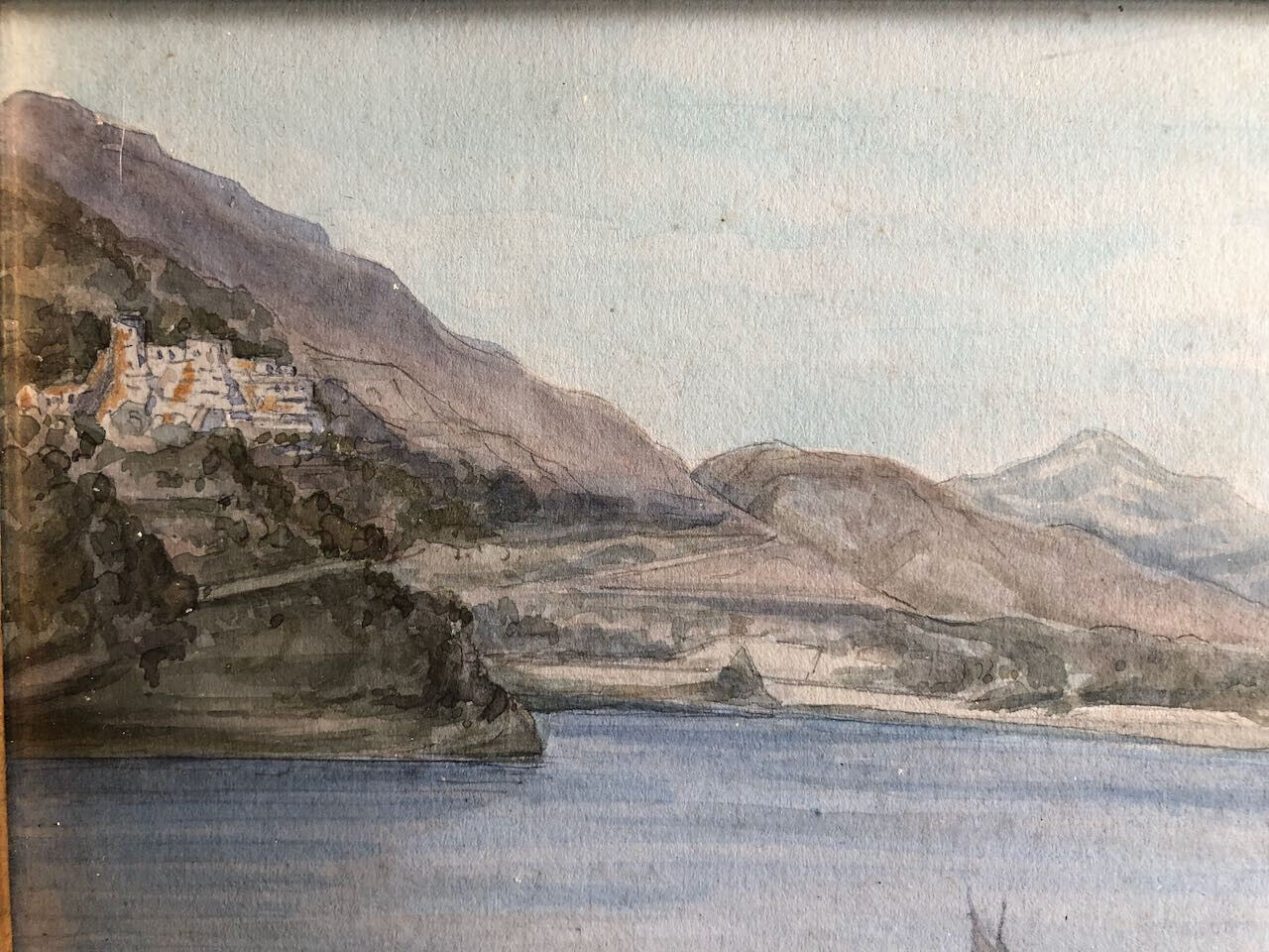 Côte méditerranéenne de Roquebrune à Bordhigera — aquarelle signée & datée 1861.