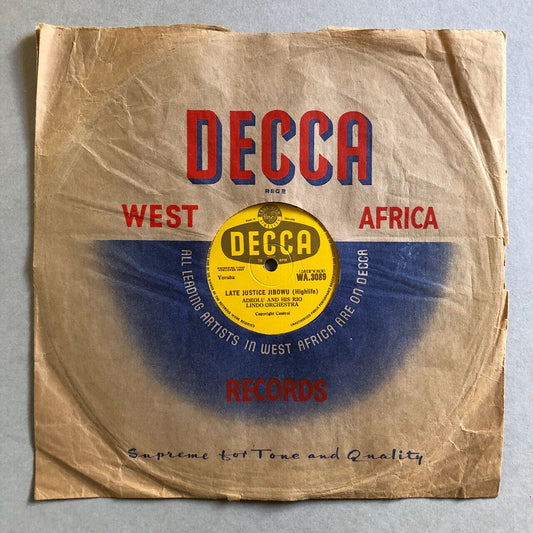 Adeolu & his Rio Lindo orchestra — Late Justice Jibowu (Highlife) — Decca WA3089