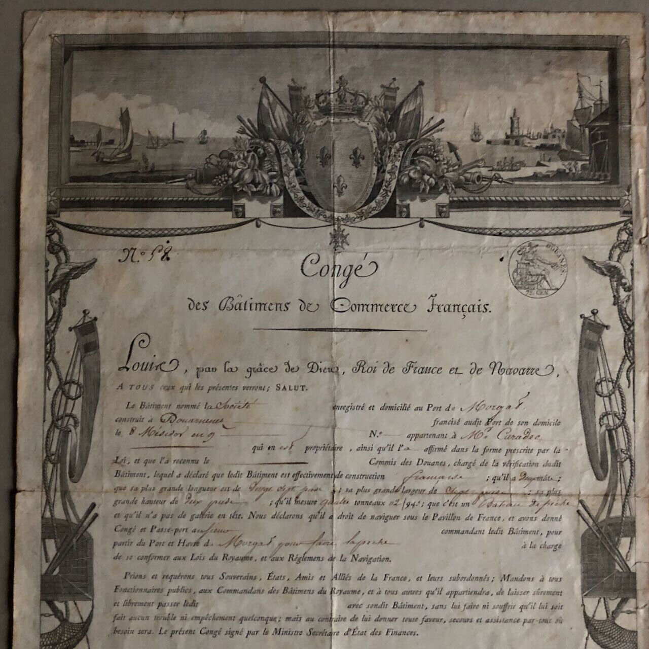 Congé des bâtiments de commerce français — douanes maritimes — Douarnenez — 1821
