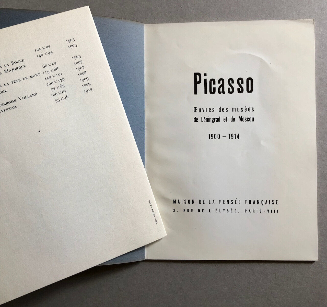 Picasso — catalogue de l'exposition au musée de la pensée française — 1954.