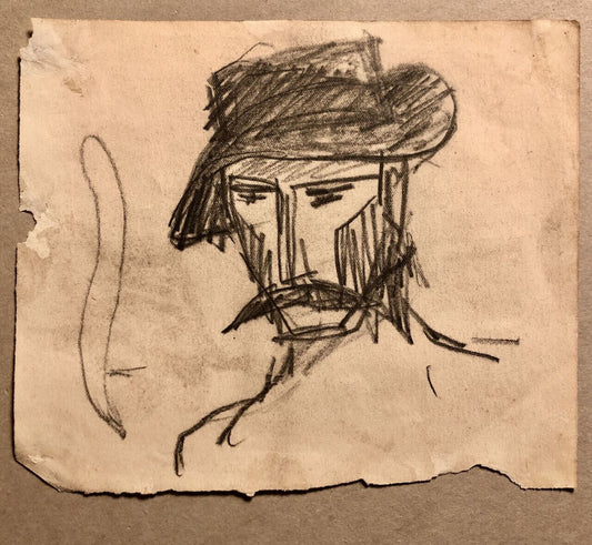Henri Boulage — homme lisant sur un banc — fusain signé en bas à droite — 1916.
