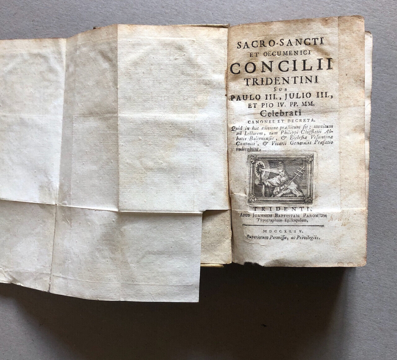 Concile de Trente — Gravure frontispice — Paronium — 1744.