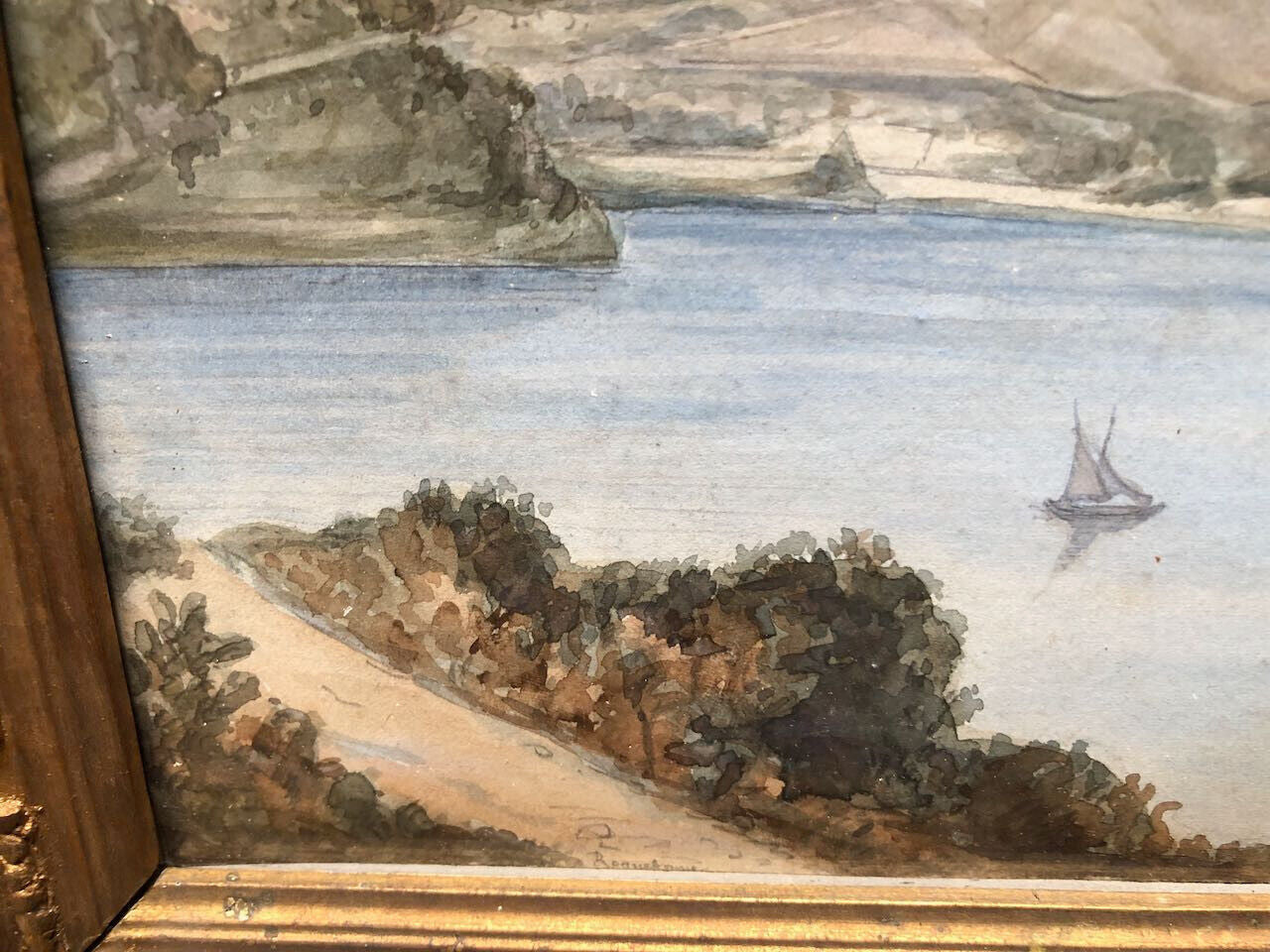 Côte méditerranéenne de Roquebrune à Bordhigera — aquarelle signée & datée 1861.