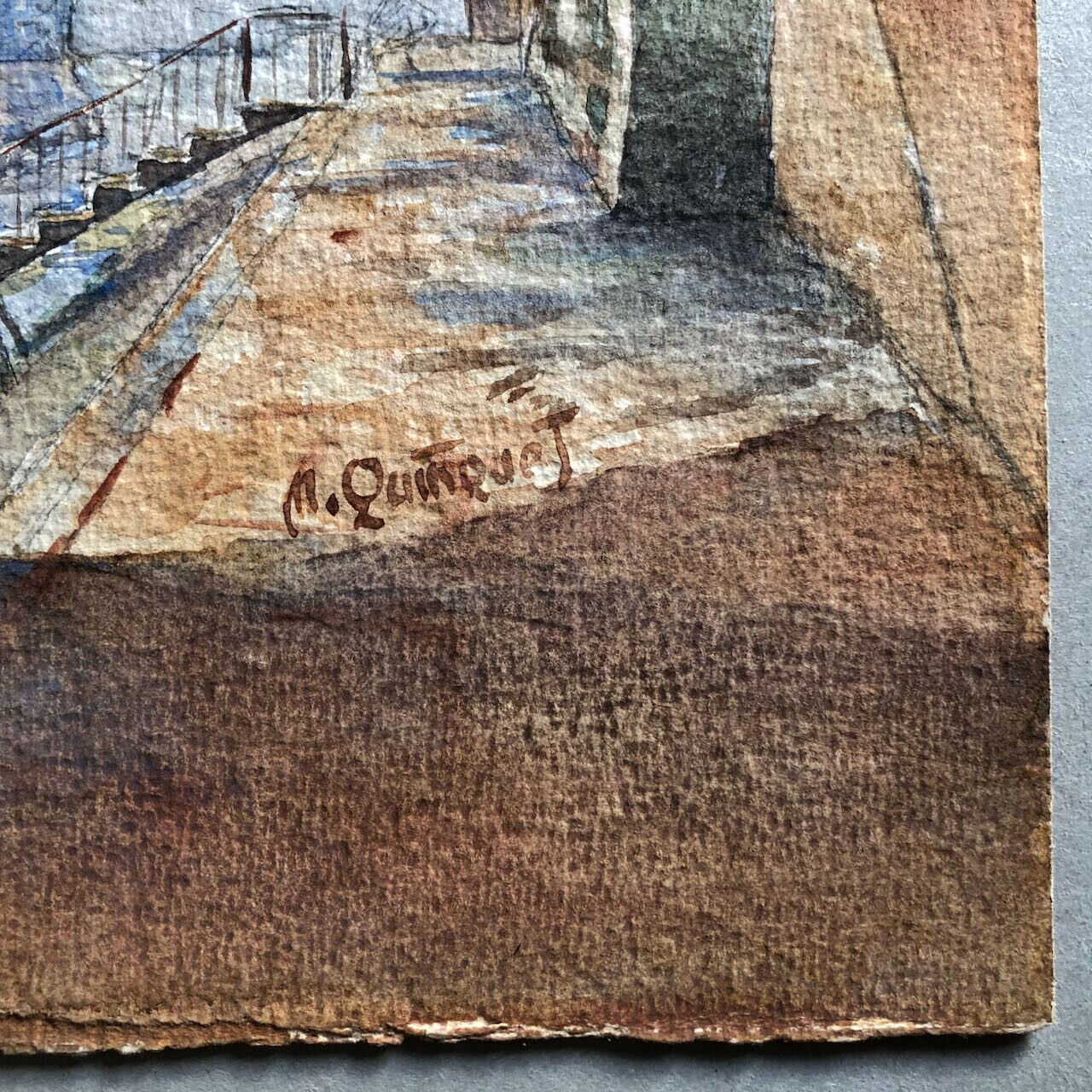 M. Quinquet — péniche sur les quais de Seine — aquarelle sur papier — c. 1925.