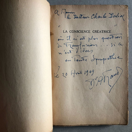 Arnault Tzanck — La Conscience créatrice — é.o. - envoi — Charlot — 1944.