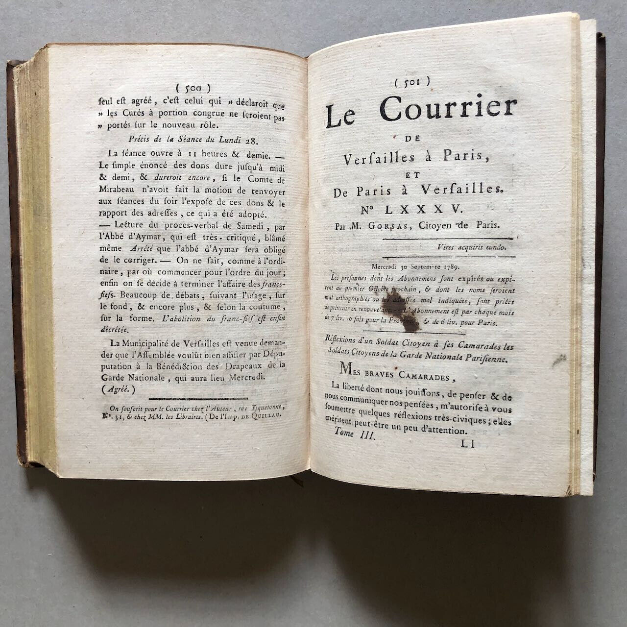 Antoine-Joseph Gorsas — Le Courrier de Versailles à Paris — 3 vol. — 1789.