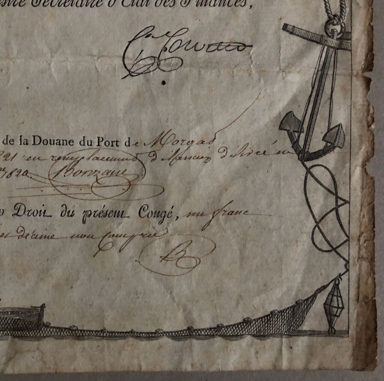 Congé des bâtiments de commerce français — douanes maritimes — Douarnenez — 1821