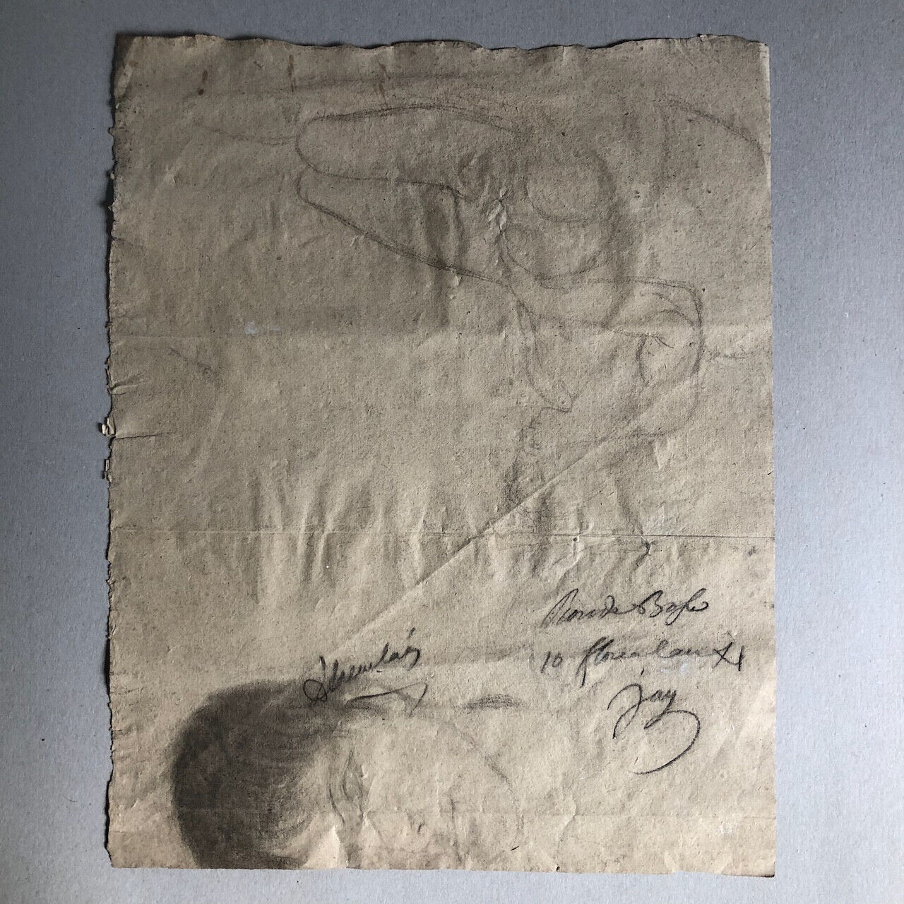 Louis-Joseph Jay — portrait d'homme — fusain / papier vergé signé & daté au dos