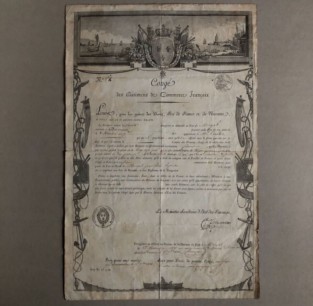 Congé des bâtiments de commerce français — douanes maritimes — Douarnenez — 1821