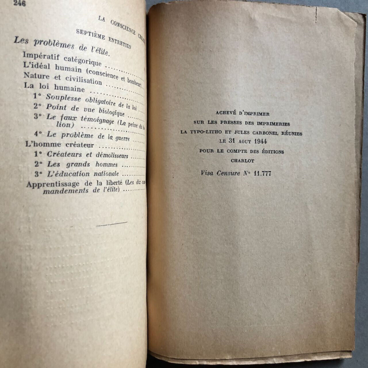 Arnault Tzanck — La Conscience créatrice — é.o. - envoi — Charlot — 1944.