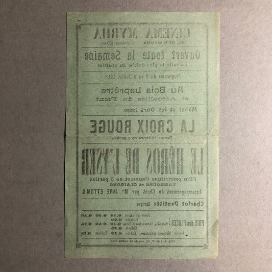 Cinéma Myrha — programme de cinéma / flyer — Charlot dentiste — juillet 1915.