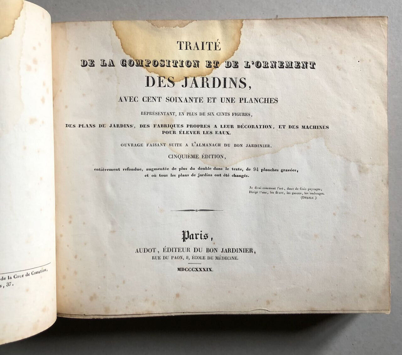 P. Boitard — Traité de la composition des jardins — Atlas seul — 160 pl. — 1839