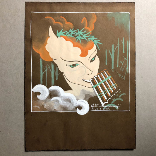 Hélène Tarasovici (1912-1998) — Faune à la flûte de pan — gouache signée — 1933.