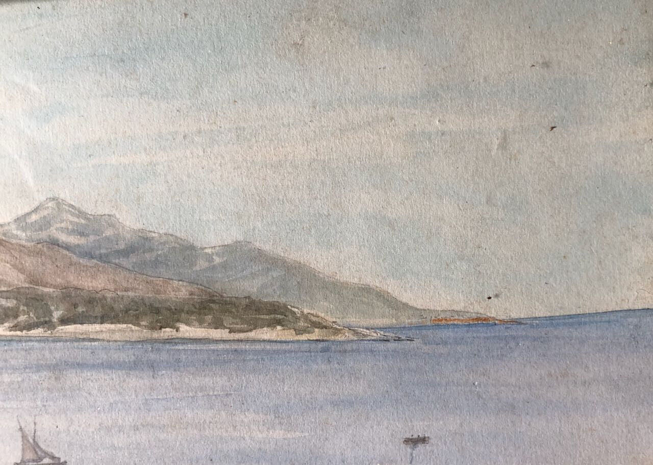 Côte méditerranéenne de Roquebrune à Bordhigera — aquarelle signée & datée 1861.
