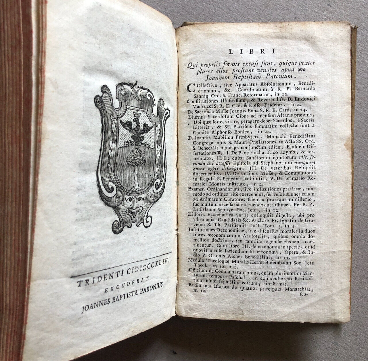 Concile de Trente — Gravure frontispice — Paronium — 1744.