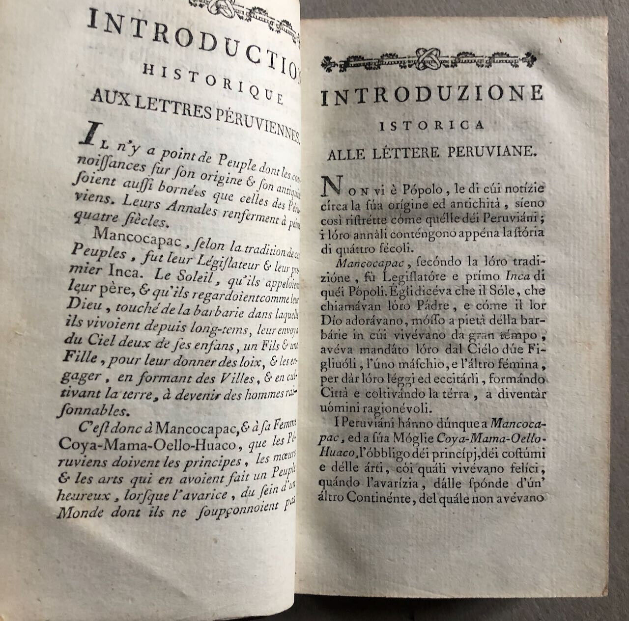 Graffigny — Lettres d'une péruvienne — bilingue italien trad. Deodati — Duchesne
