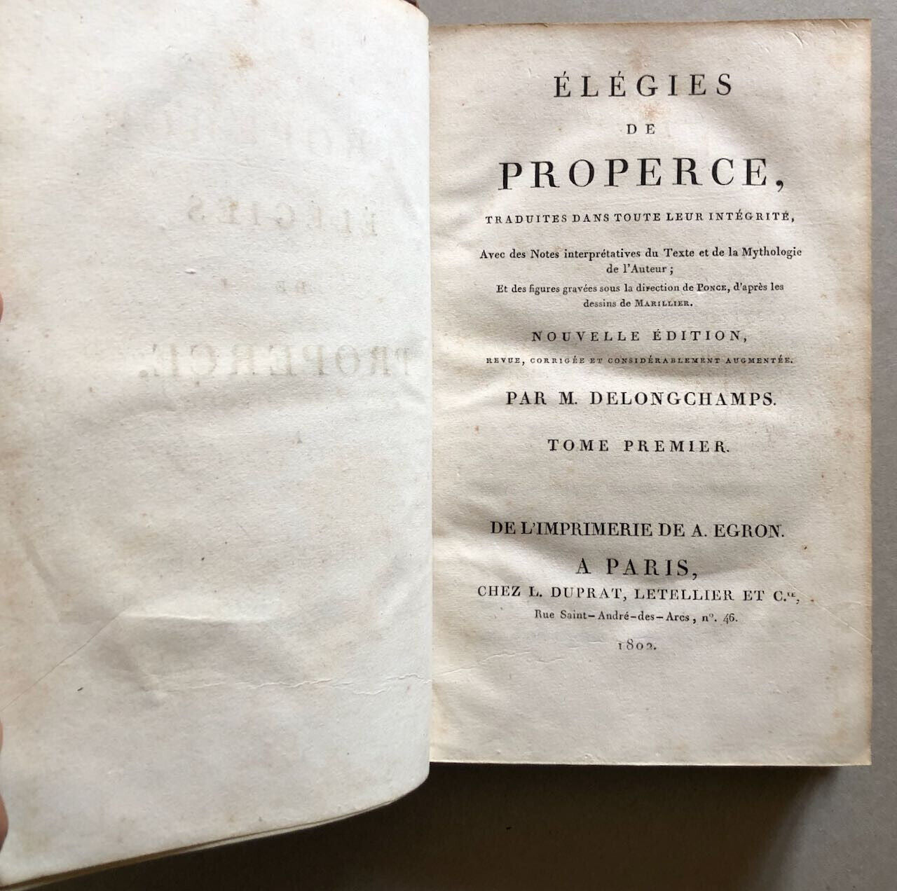 Properce, Delongchamps — Élégies — ex. sur vélin - gravures avt la lettre — 1802
