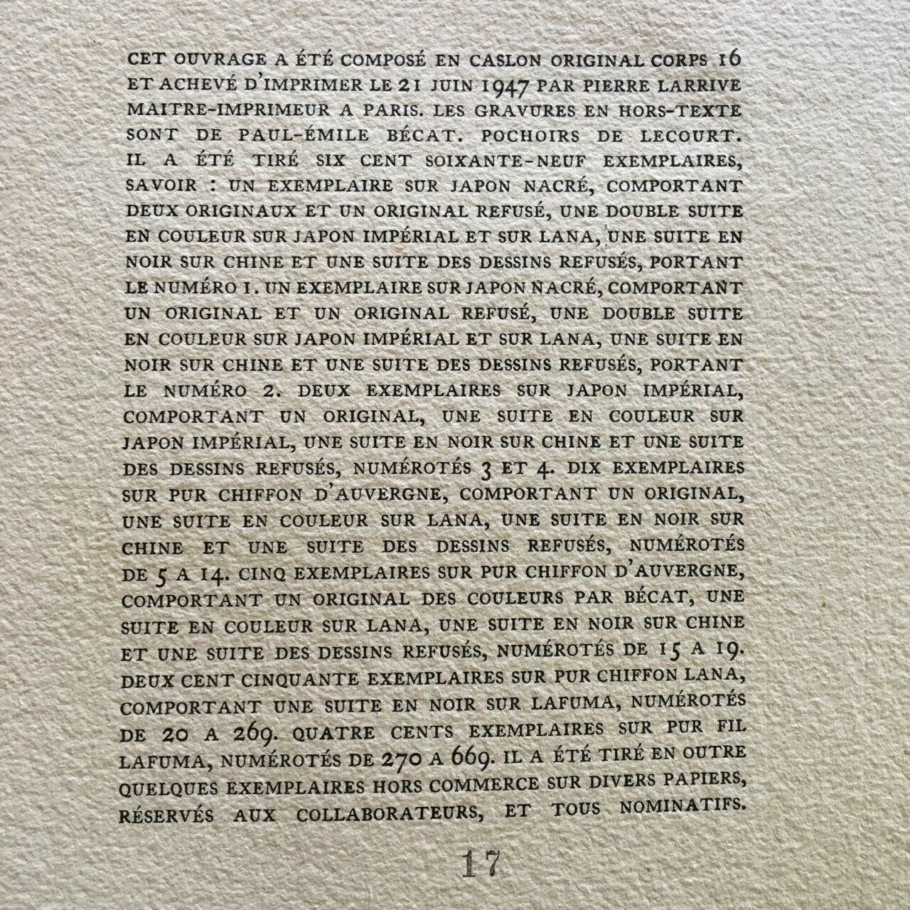 Diderot — La Religieuse — ill. Bécat — triple suite + original — Larrive — 1947.