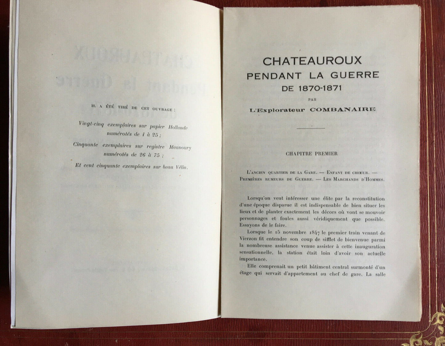 L'EXPLORATEUR COMBANAIRE - CHATEAUROUX PENDANT LA GUERRE DE 1870 - BADEL - 1928.