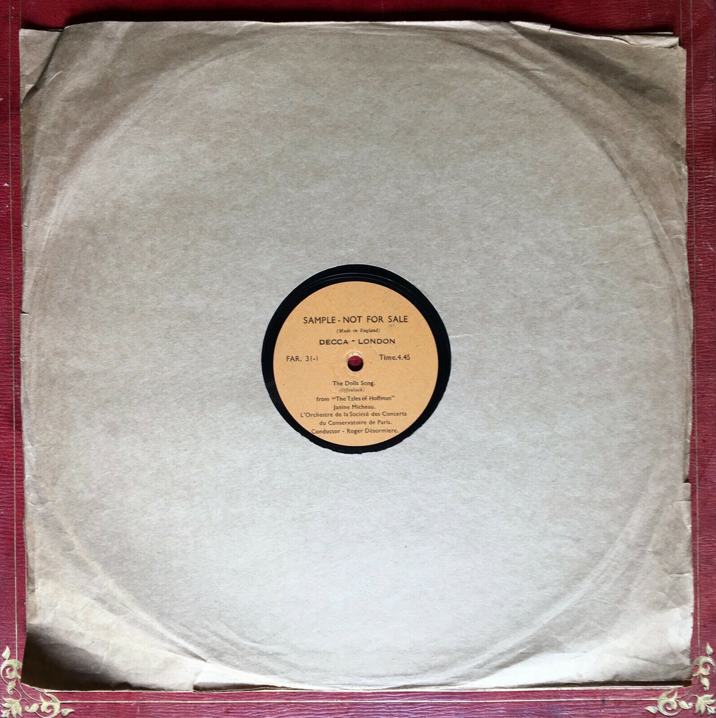 OFFENBACH — DOLL SONG — JANINE MICHEAU, DÉSORMIÈRE — 78 T SAMPLE LONDON FAR 31-2