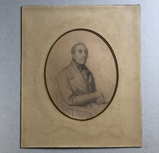 Anonyme — portrait d'homme assis — dessin au crayon sur bristol — 30x21 — c 1840