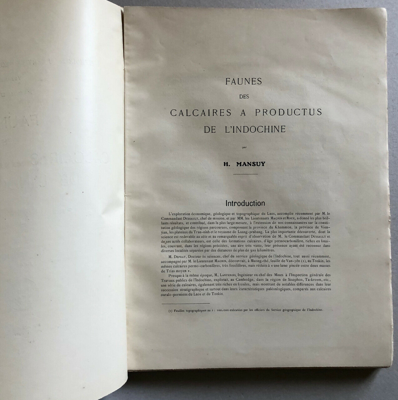 Henri Mansuy — Faunes des calcaires à productus de l'Indochine — Hanoï — 1913.