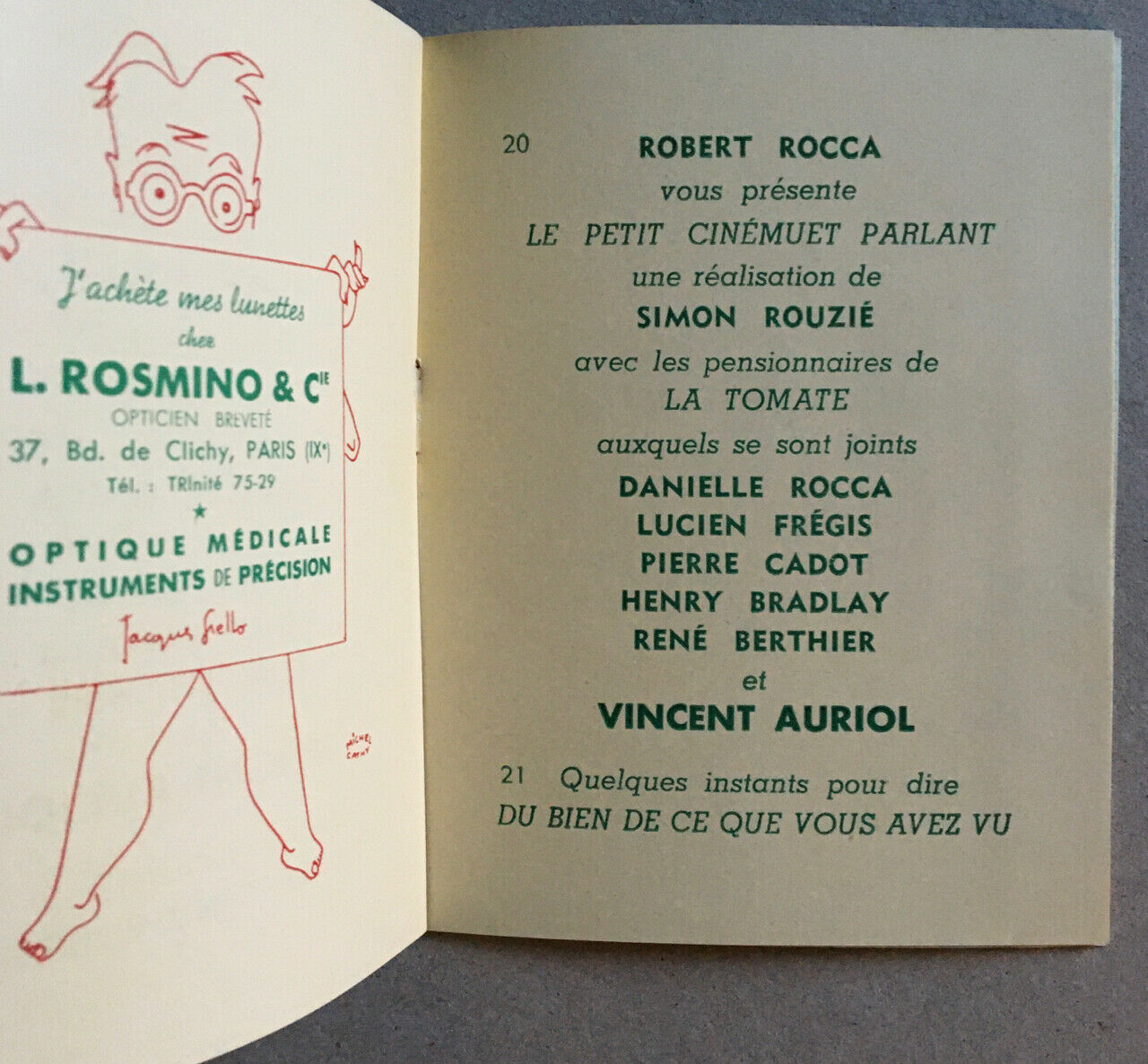 Romain Galant & Robert Rocca — La Tomate — theater-cabaret program — 1950.