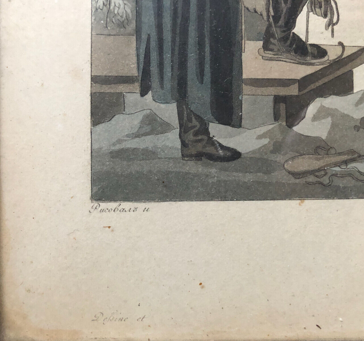 D'après E. Karnejeff — Les Patineurs sur la Newa (Neva) — aquatinte couleur 1812