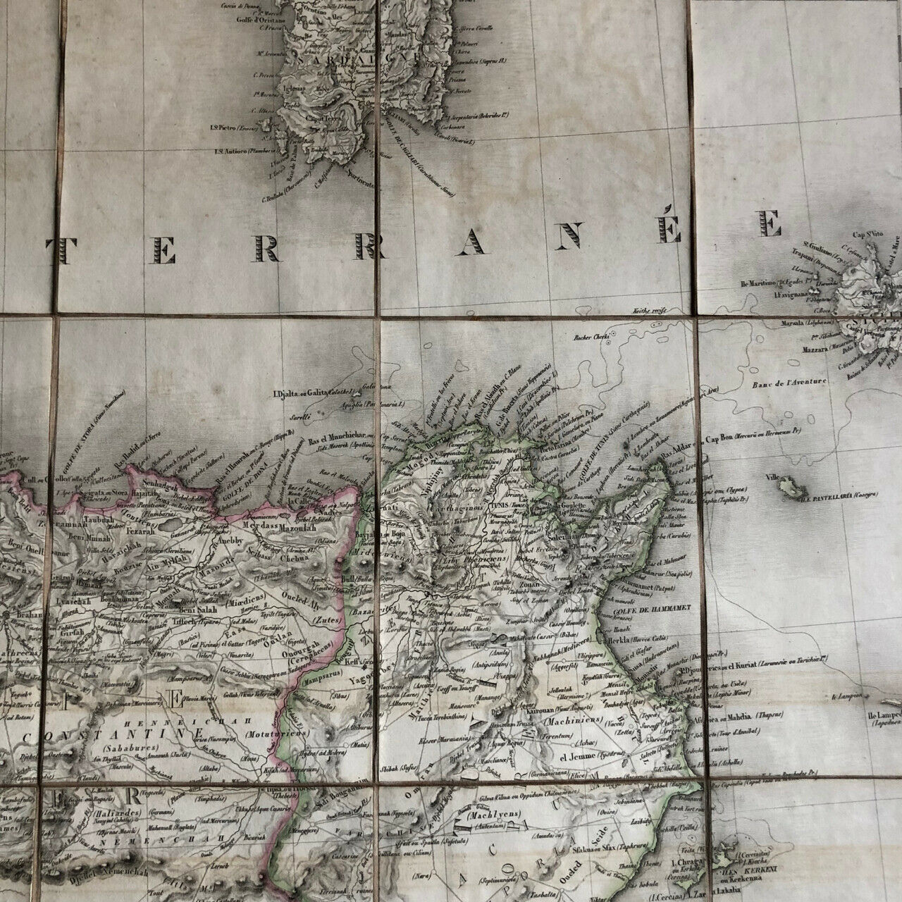 Lapie — Map of Algiers and Tunis — colored — Picquet — 76 x 107.5 cm. — 1829.