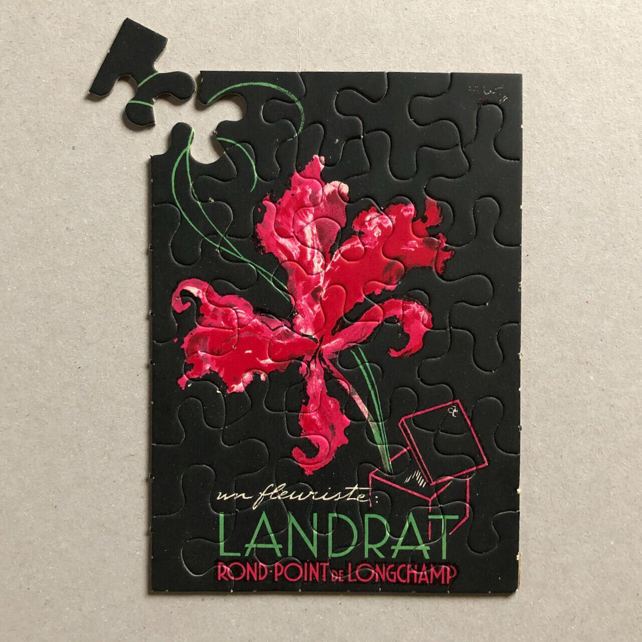 Landrat fleuriste à Passy — Puzzle publicitaire — Sérigraphie — années 50.