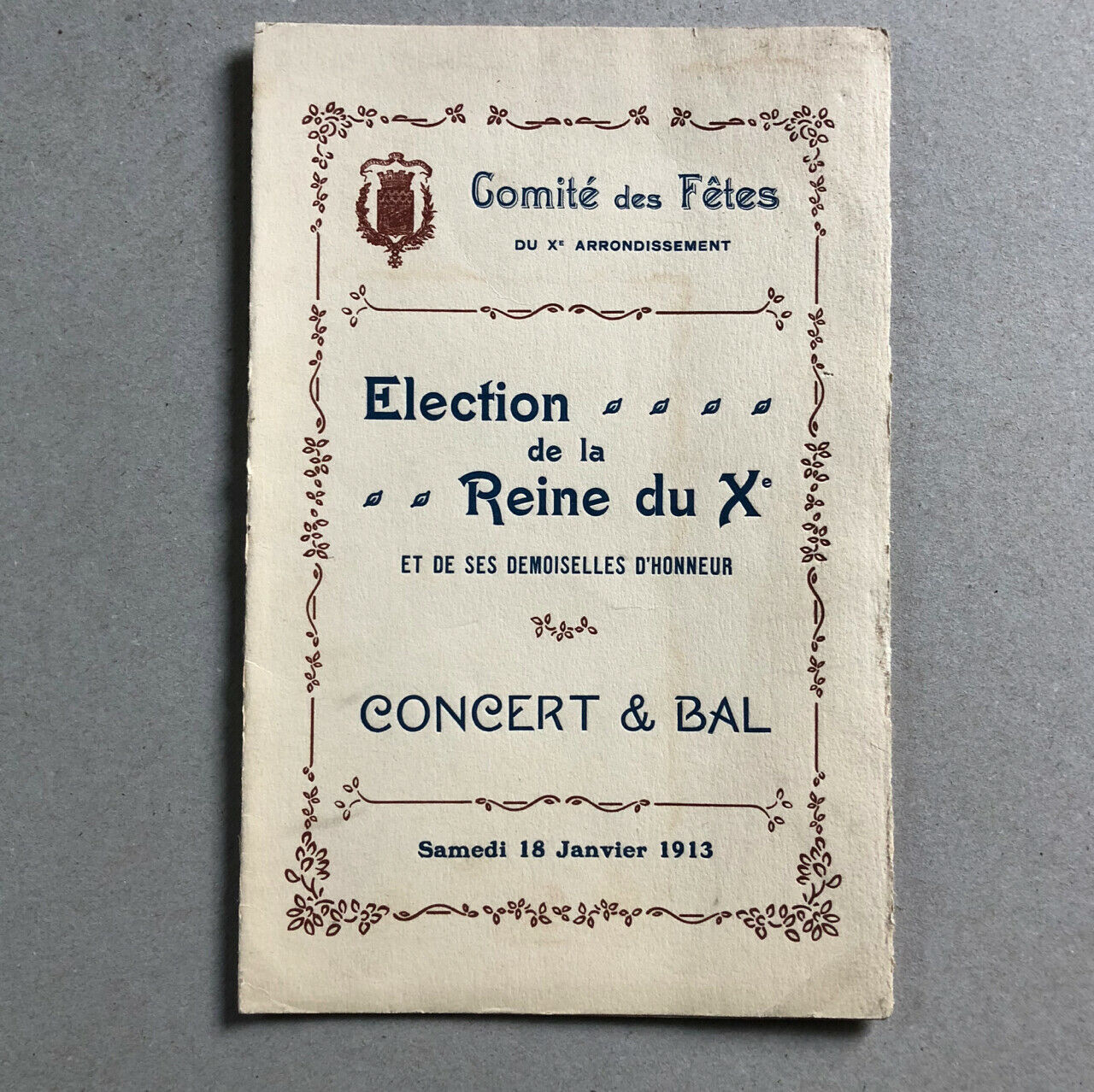 Programme concert & bal — Élection de la reine du Xe — comité des fêtes — 1913.