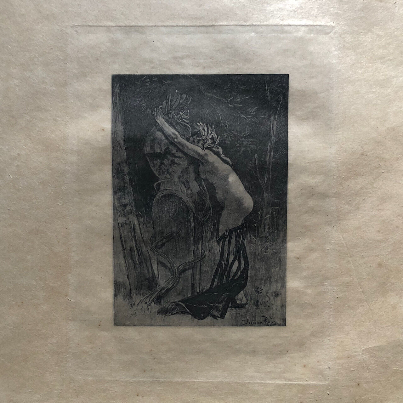 Félicien Rops — Hommage à Pan - La Curieuse — héliogravure sur Japon