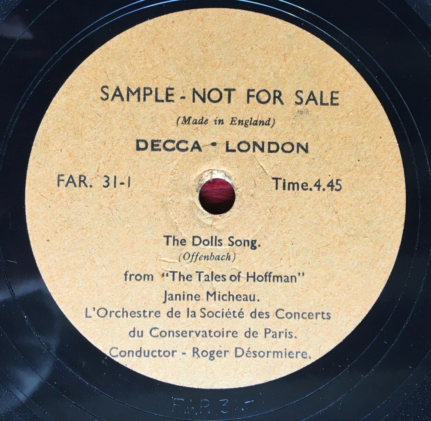 OFFENBACH — DOLL SONG — JANINE MICHEAU, DÉSORMIÈRE — 78 T SAMPLE LONDON FAR 31-2