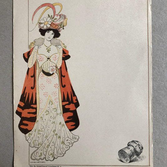 Lucien Métivet — 2 blank menus — champagne Doyen — art nouveau — circa 1900.