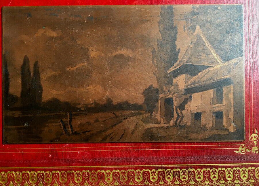 PAYSAGE EN BORD DE RIVIÈRE - VERNIS MOU - PLAQUE DE GRAVURE EN CUIVRE - XIXème.