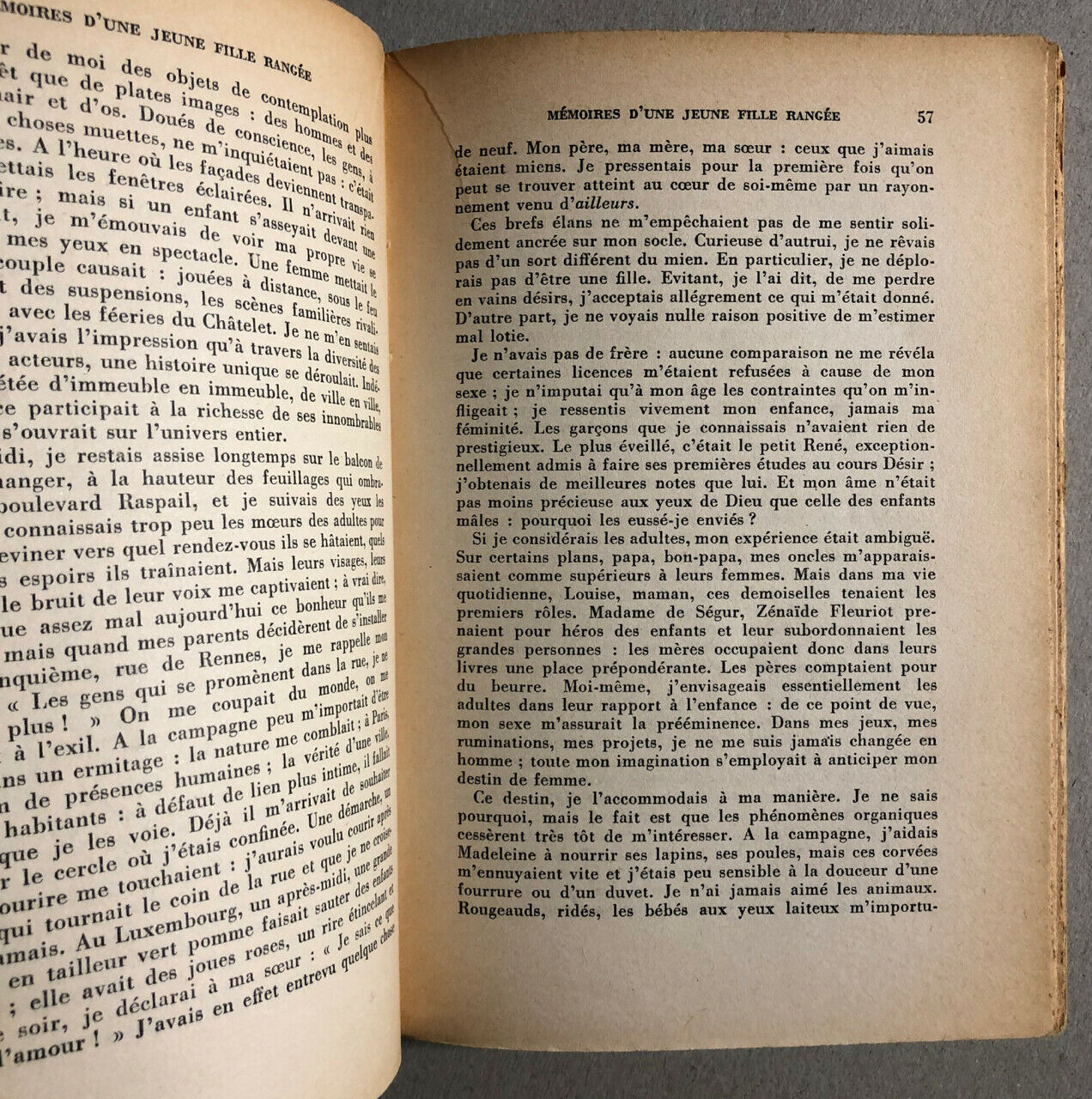 Simone de Beauvoir — Mémoires d'une jeune fille rangée — É. O. envoi autographe