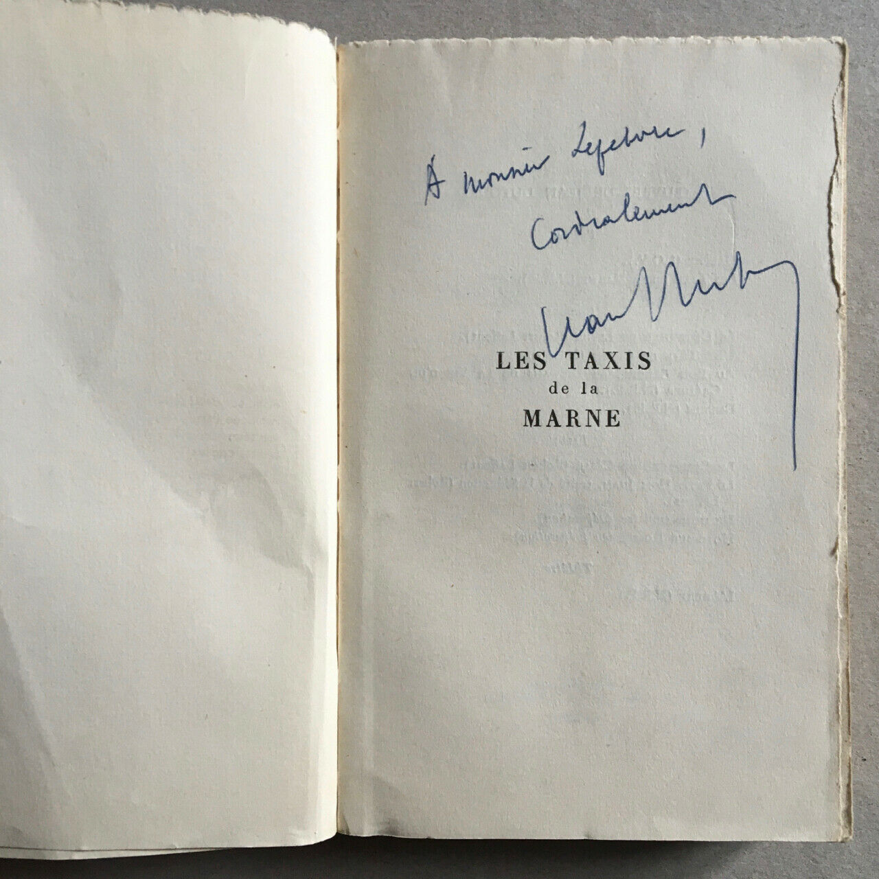 Jean Dutourd —Les Taxis de la Marne — envoi autographe — Gallimard — 1956.