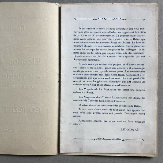 Concert & ball program — Election of the queen of the 10th century — festival committee — 1913.