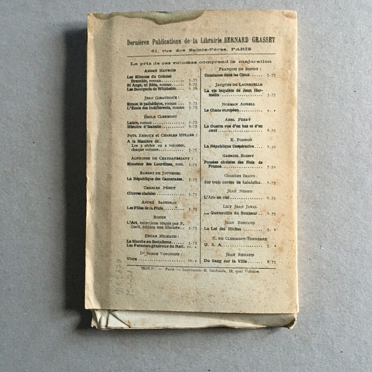 Jean Rostand — La Loi des riches — É.O. — ex. n°/ Lafuma — Grasset — 1920.