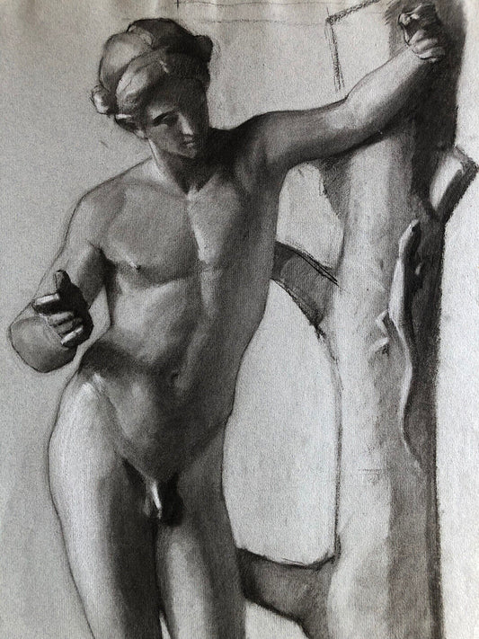 Apollon Sauroctone — fusain sur papier monogrammé et daté 1901 — 62 x 47 cm.