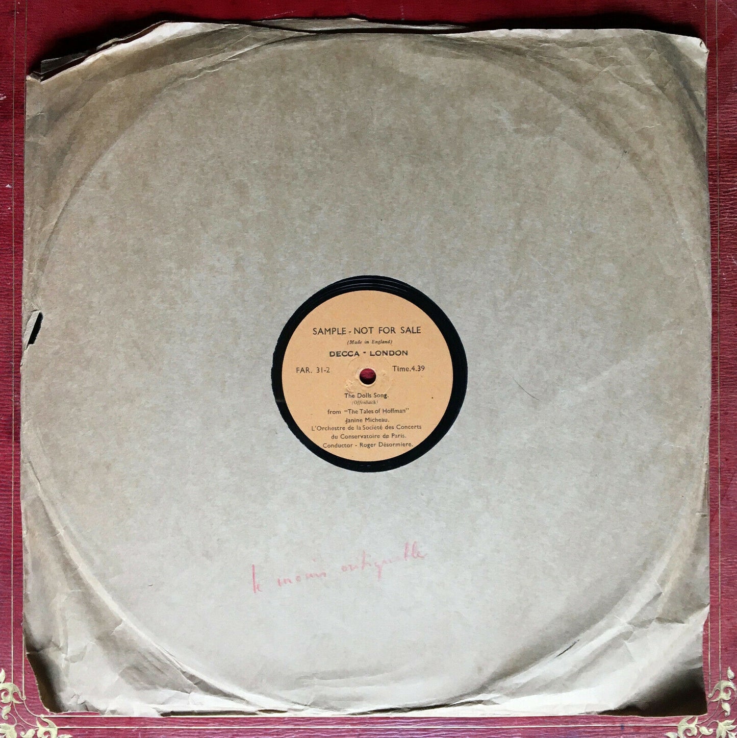 OFFENBACH — DOLL SONG — JANINE MICHEAU, DÉSORMIÈRE — 78 T SAMPLE LONDON FAR 31-2