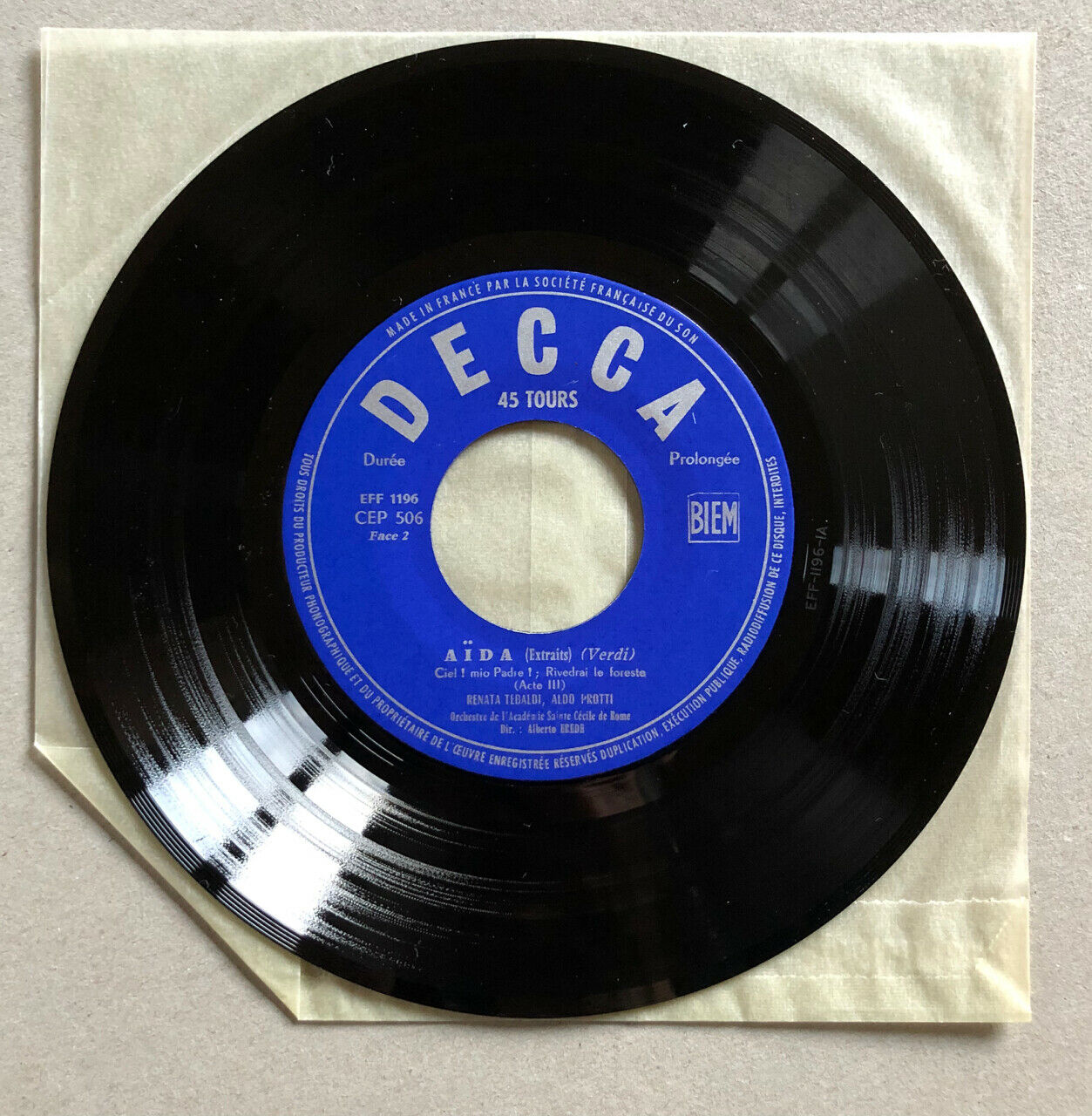 Renata Tebaldi — Aïda — 45 RPM 7" — Decca — CEP 506 — 1958.
