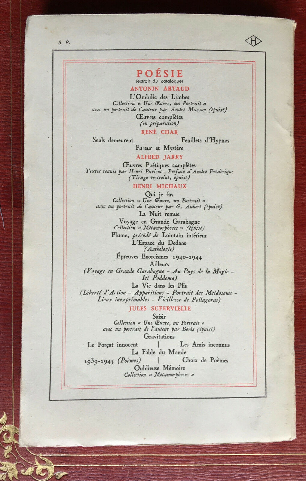 HENRI MICHAUX - LA VIE DANS LES PLIS - É.O. - SERVICE PRESSE - GALLIMARD - 1949.