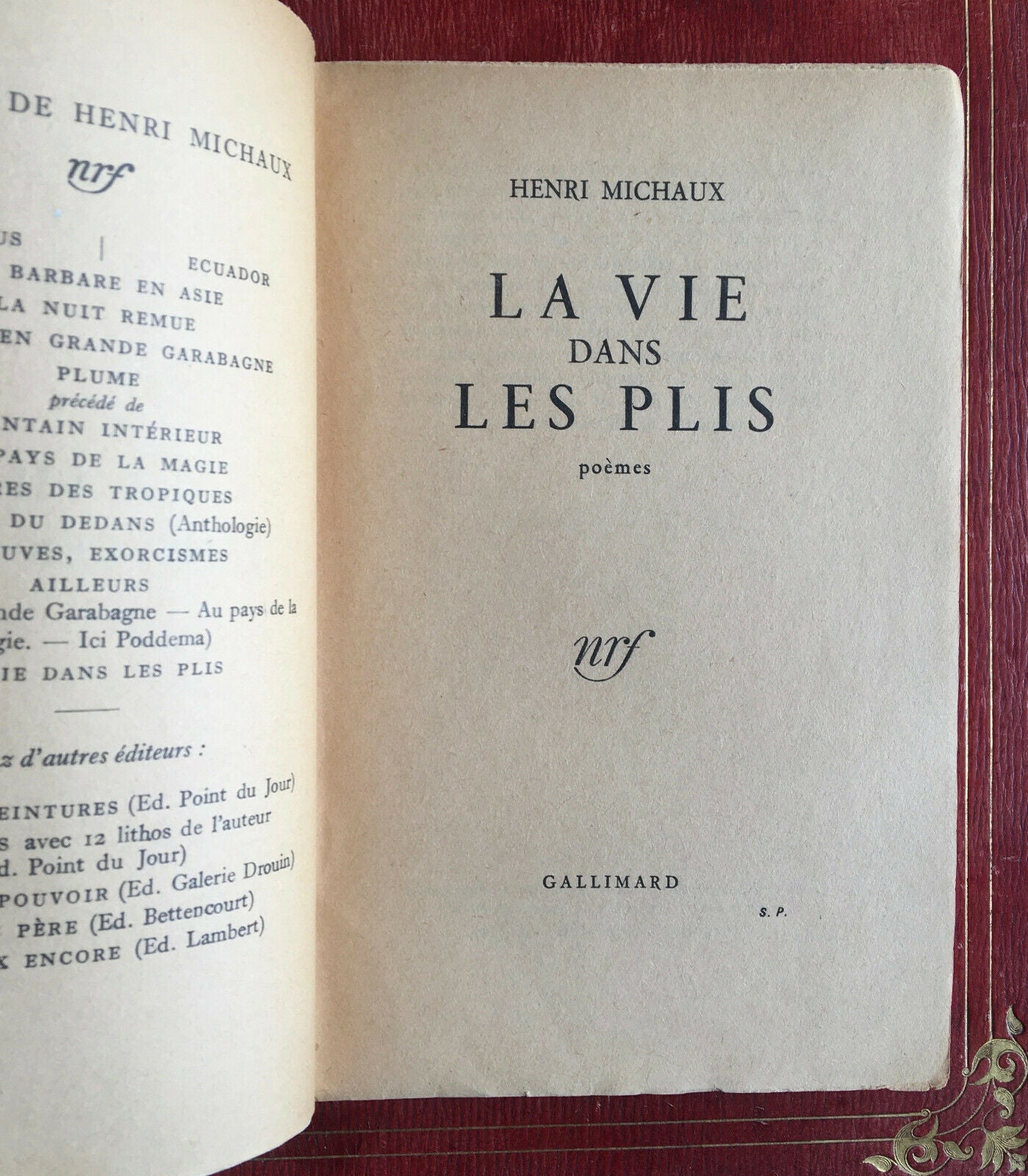 HENRI MICHAUX - LA VIE DANS LES PLIS - É.O. - SERVICE PRESSE - GALLIMARD - 1949.