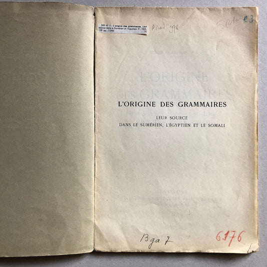 H. de Barenton — L'Origine des grammaires — études orientales — Geuthner — 1925
