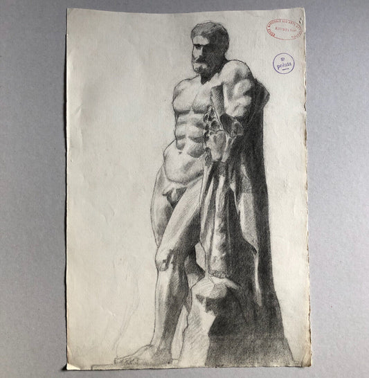 Statue d'après l'antique — dessin académique — fusain sur papier — 47,5 x 32 cm
