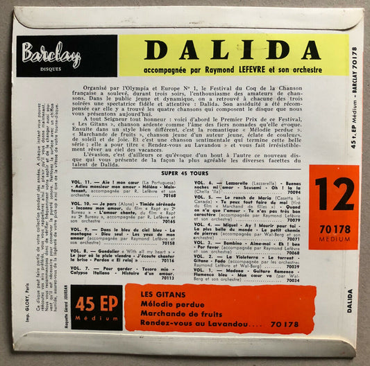 Dalida — Les gypsies + 3 — EP 45 RPM 7" — Barclay — 70 178 — 1958.